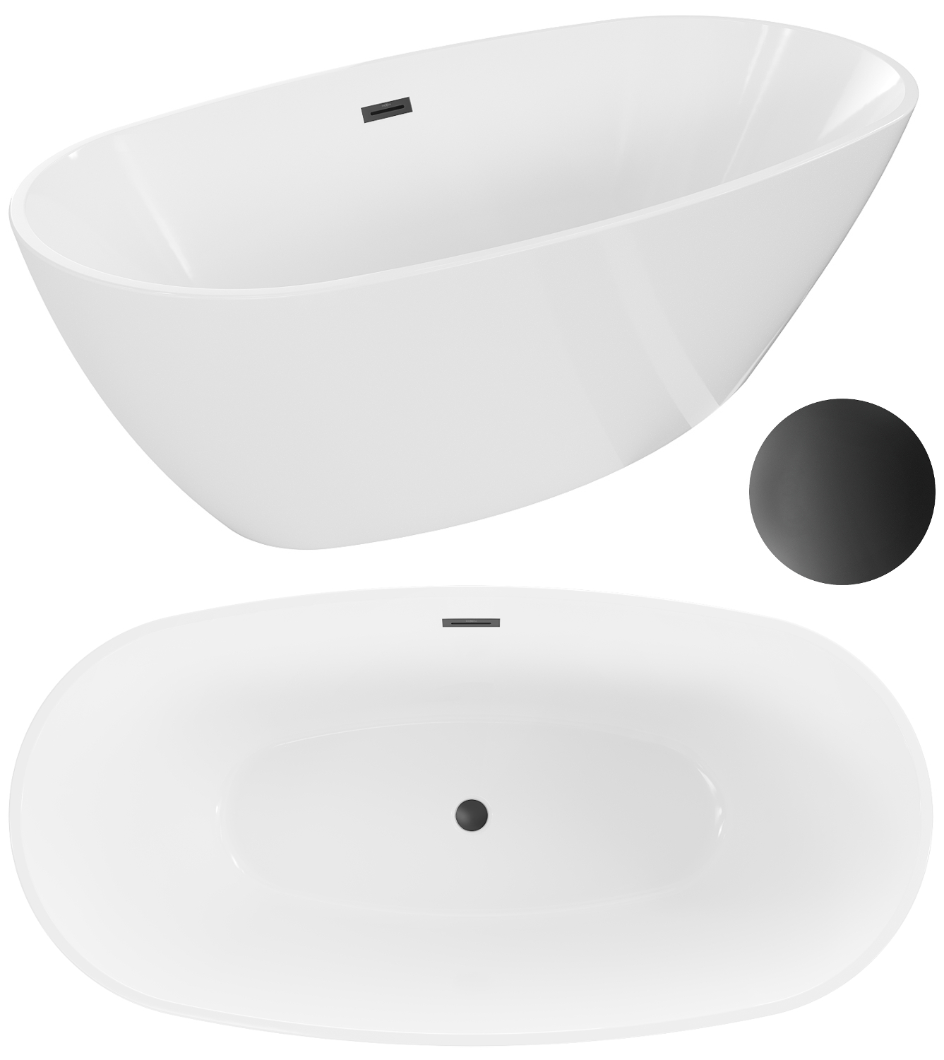 Wanna wolnostojąca 155x80 Mexen Eris akrylowa biała przelew czarny