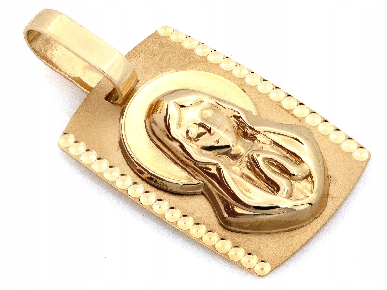 Elegantní obdélníkový zlatý medailon Matka Boží 585 14k 1.38g jako dárek