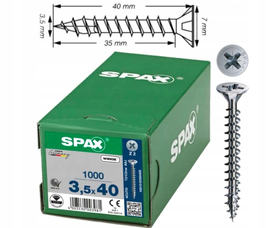 Univerzální vrut do dřeva spax 3.5 x 40 Wirox 1000 ks