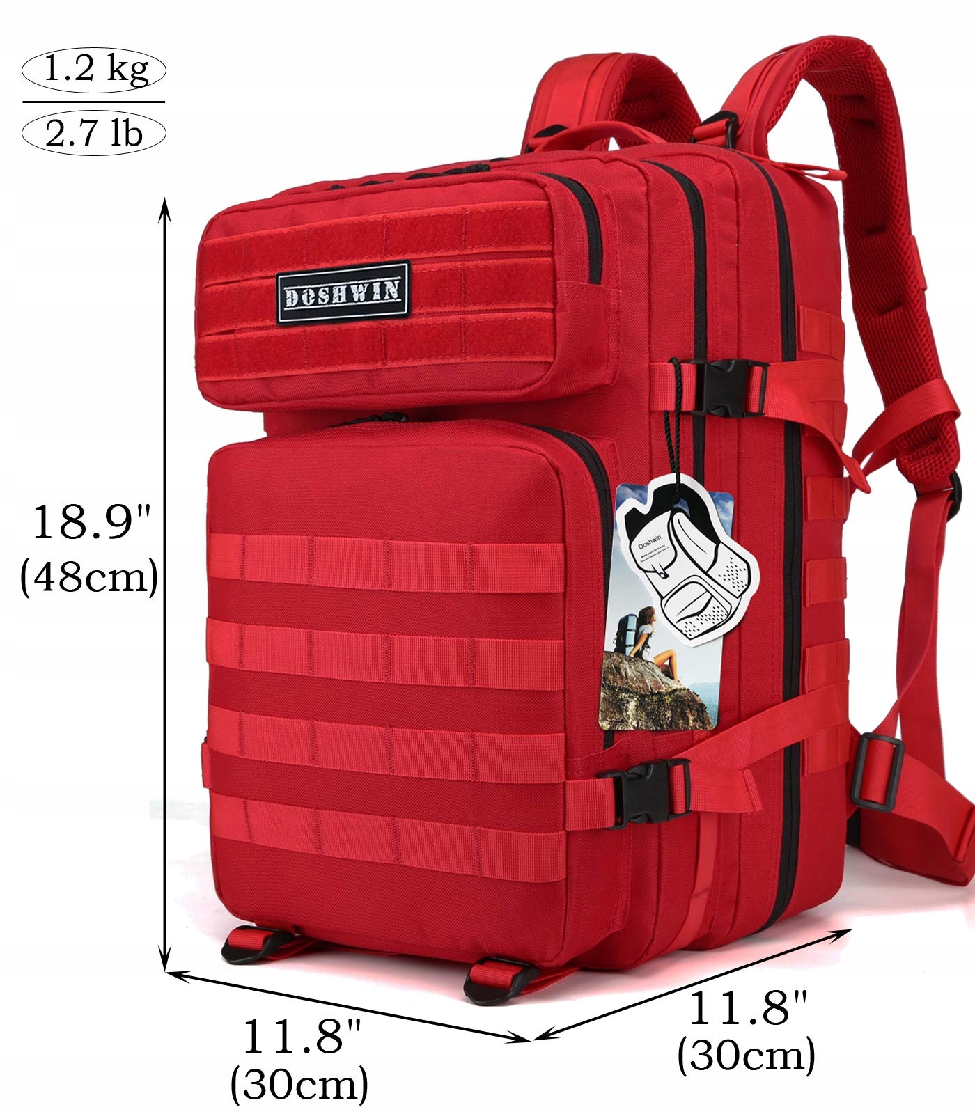 DOSHWIN 40L Czerwony Plecak Wojskowy Molle na Wędrówki/Camping — miniatura 5