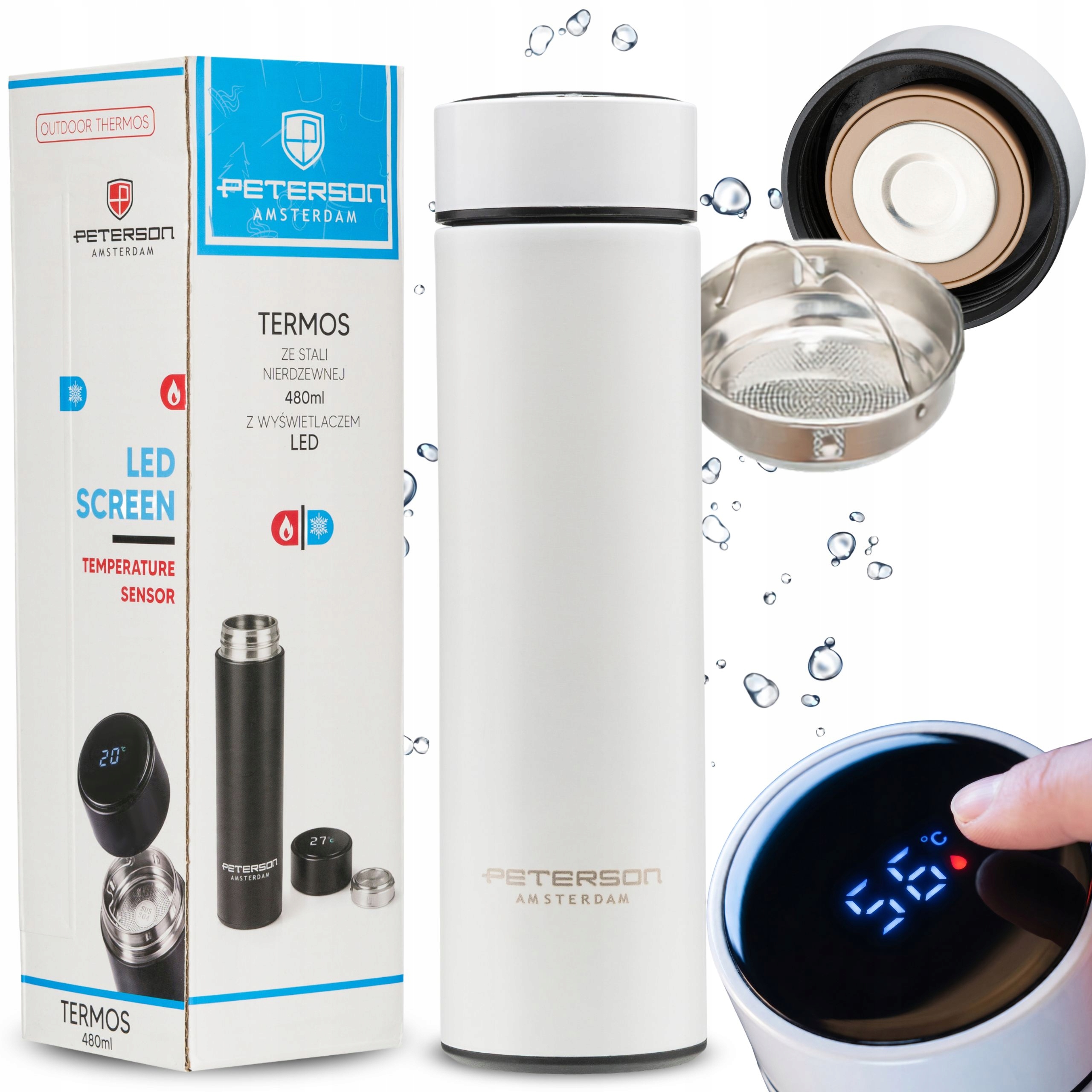 Termos z termometrem do kawy herbaty wyświetlacz Led 480 ml Peterson