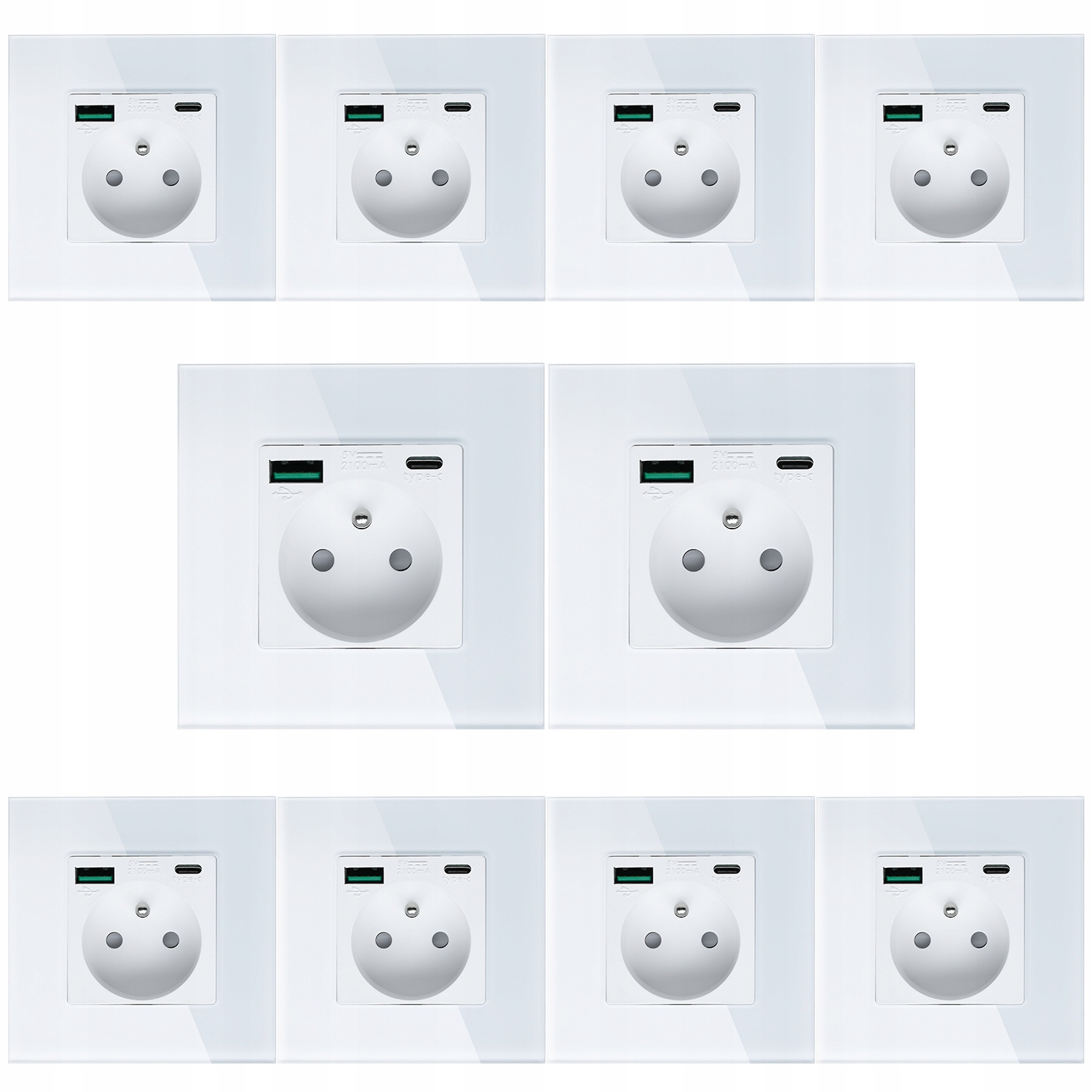 10 x Elektrická Zásuvka Nástěnný Kontakt S Vestavěnou Nabíječkou Usb Zásuvka
