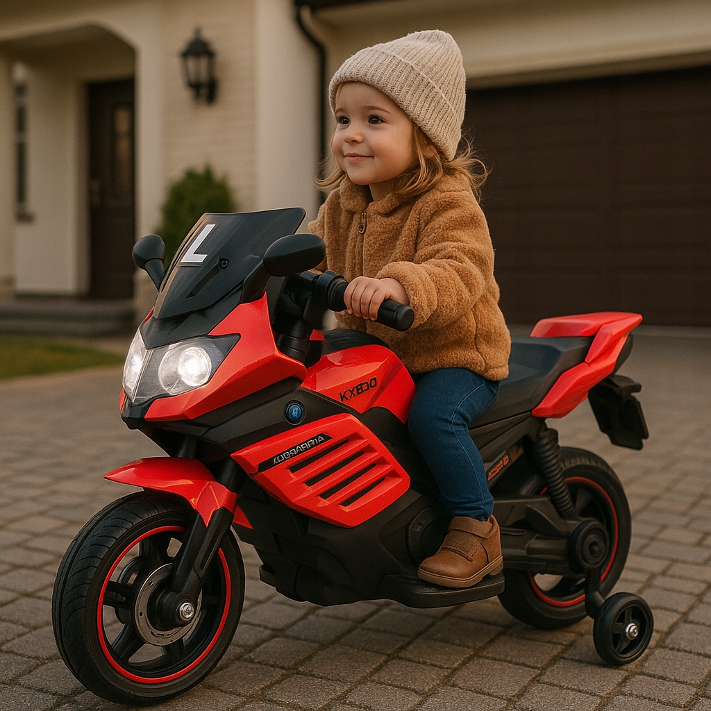 Motor motocykl ścigacz na akumulator światła LED dla dzieci czerwony