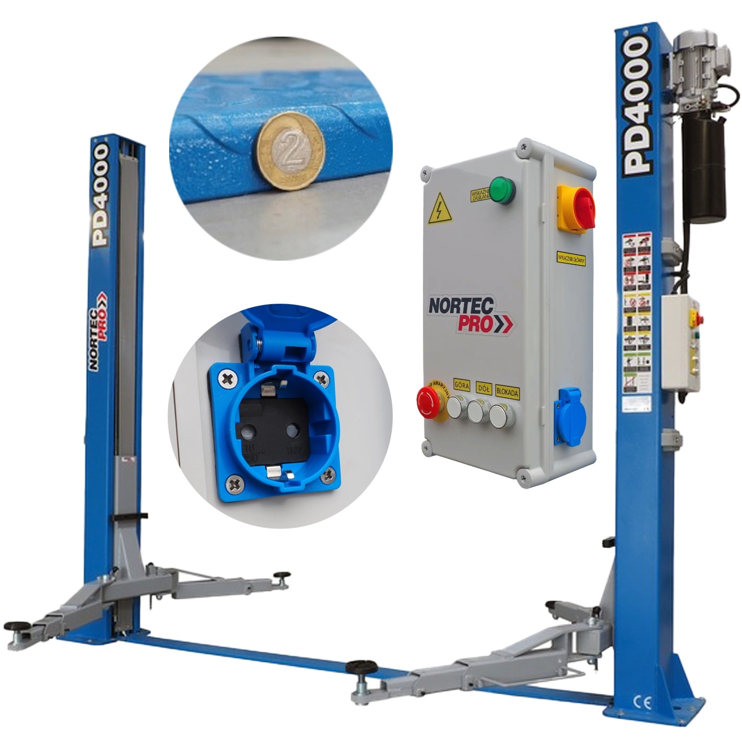 Podnośnik Dwukolumnowy Hydrauliczny 4T automat Nortec Długie Ramiona 150CM
