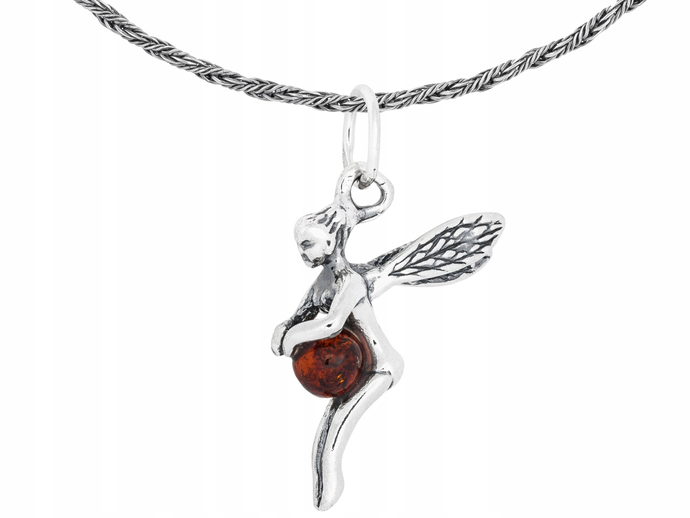 Malý stříbrný náhrdelník Elf s jantarem Víla Jantar Krátký Choker 32 cm