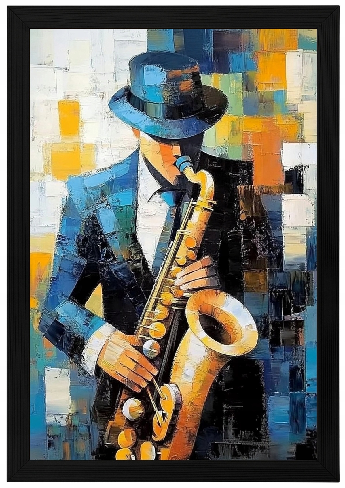 Plakát Rámeček Dřevo Kubismus Olej Portrét Hudebník Jazz Saxofon 40x60