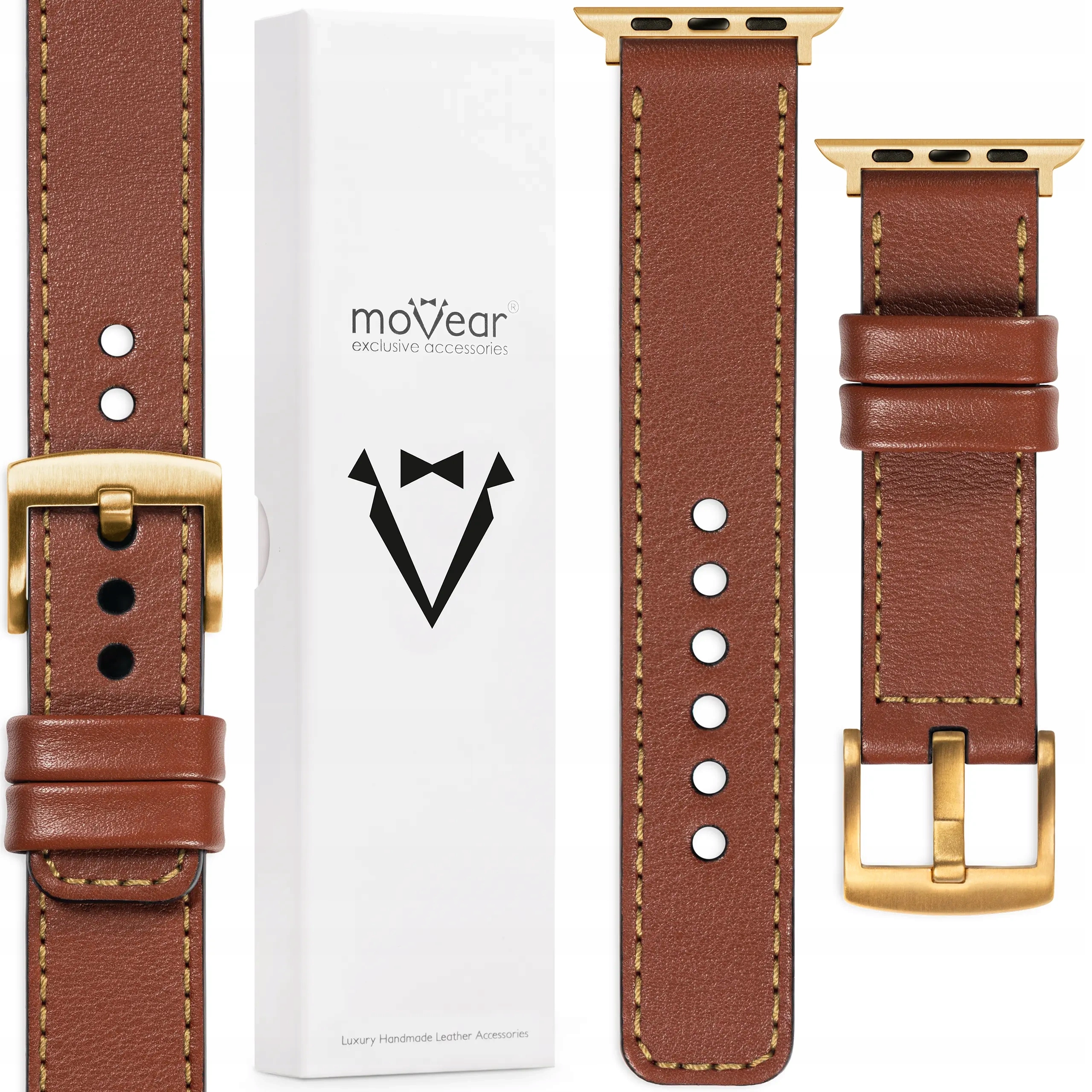 Kožený řemínek pro Apple Watch 49/46-44 mm Handmade Hnědý Movear