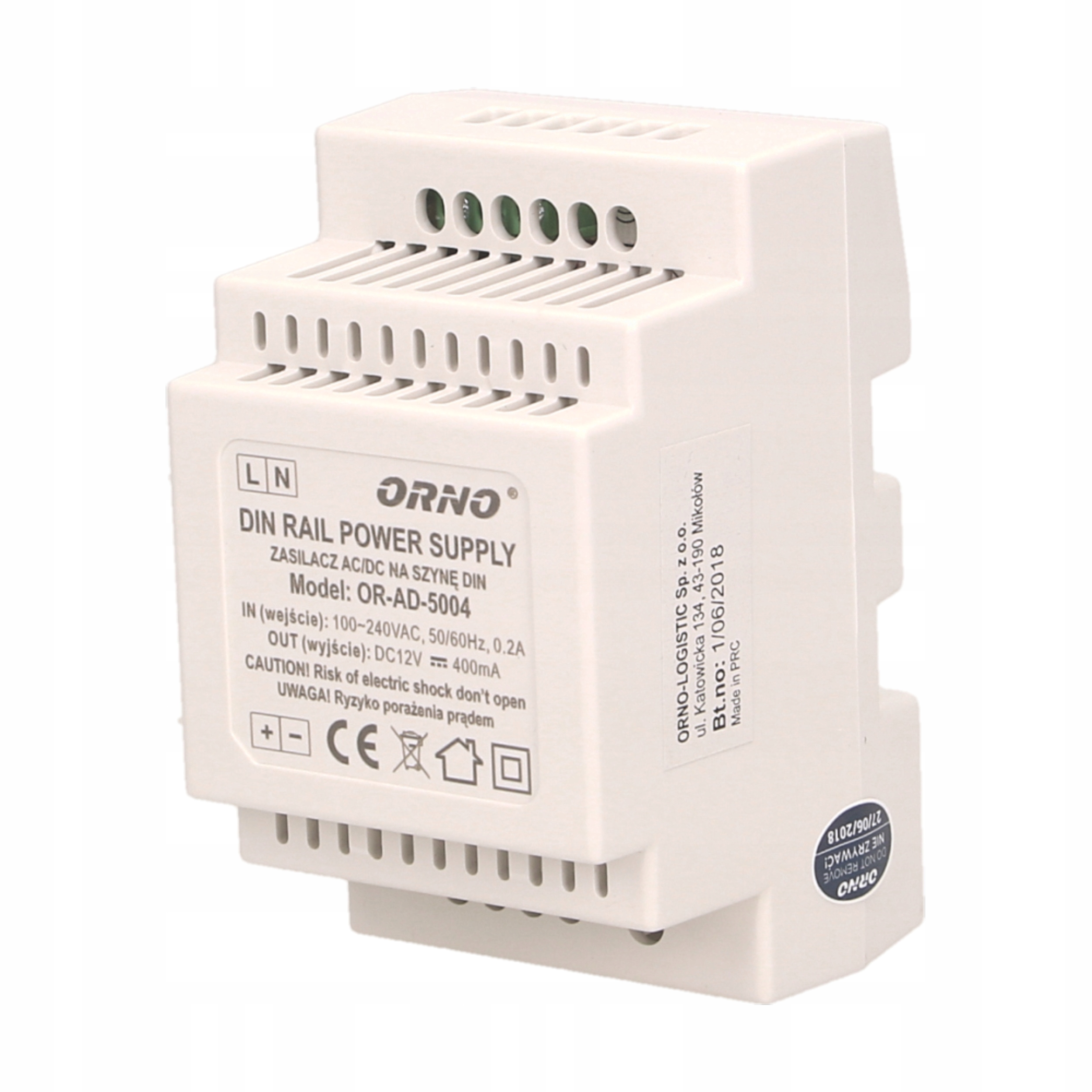 Zasilacz Impulsowy Na Szynę DIN 12V 0,4A Orno OR-AD-5004 400mA