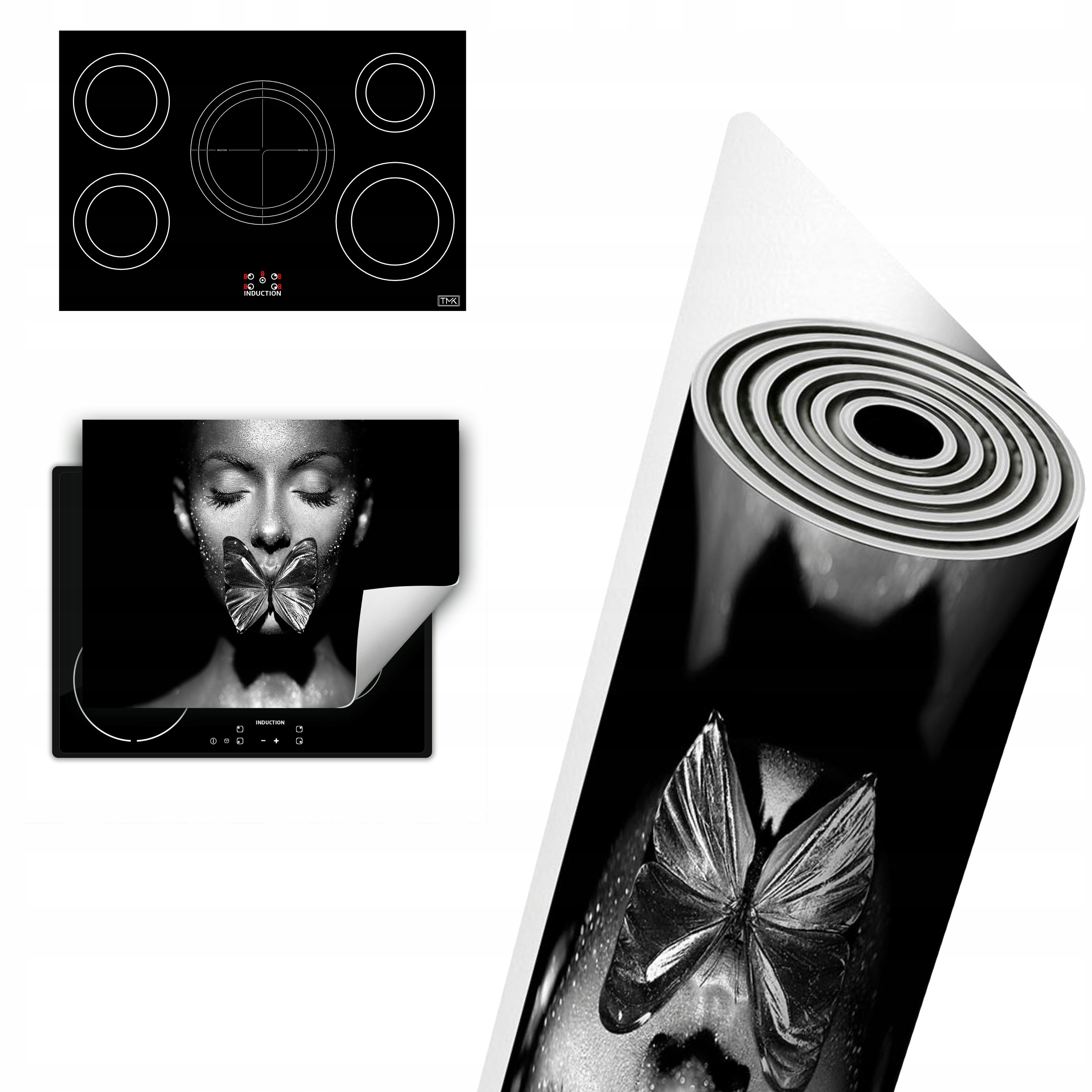 Vinylová Ochranná Deska Na Indukci 80x52 černá žena motýl
