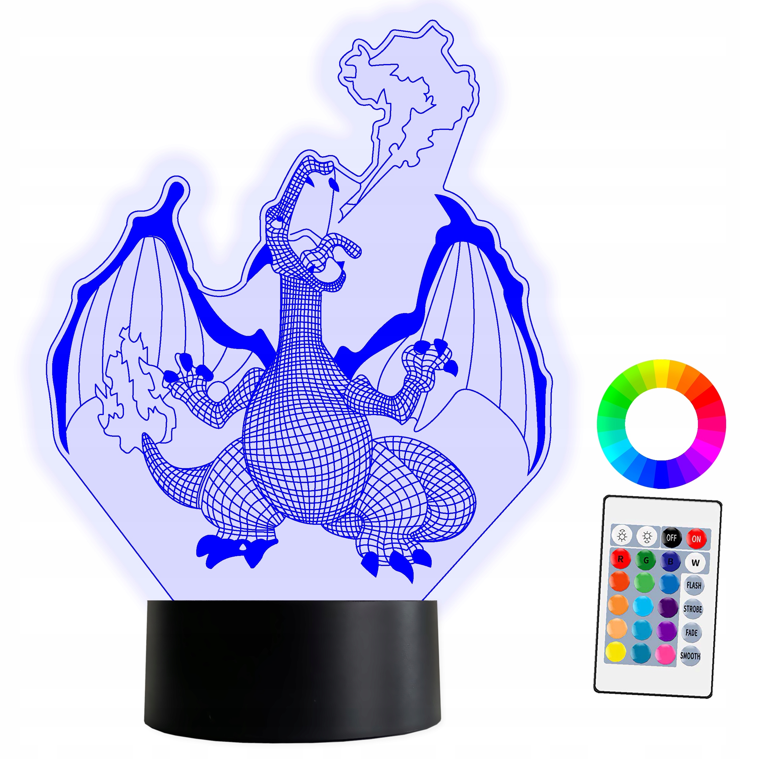 XL Lampka Nocna LED 3D Charizard Pokemon 16 kolorów + Pilot