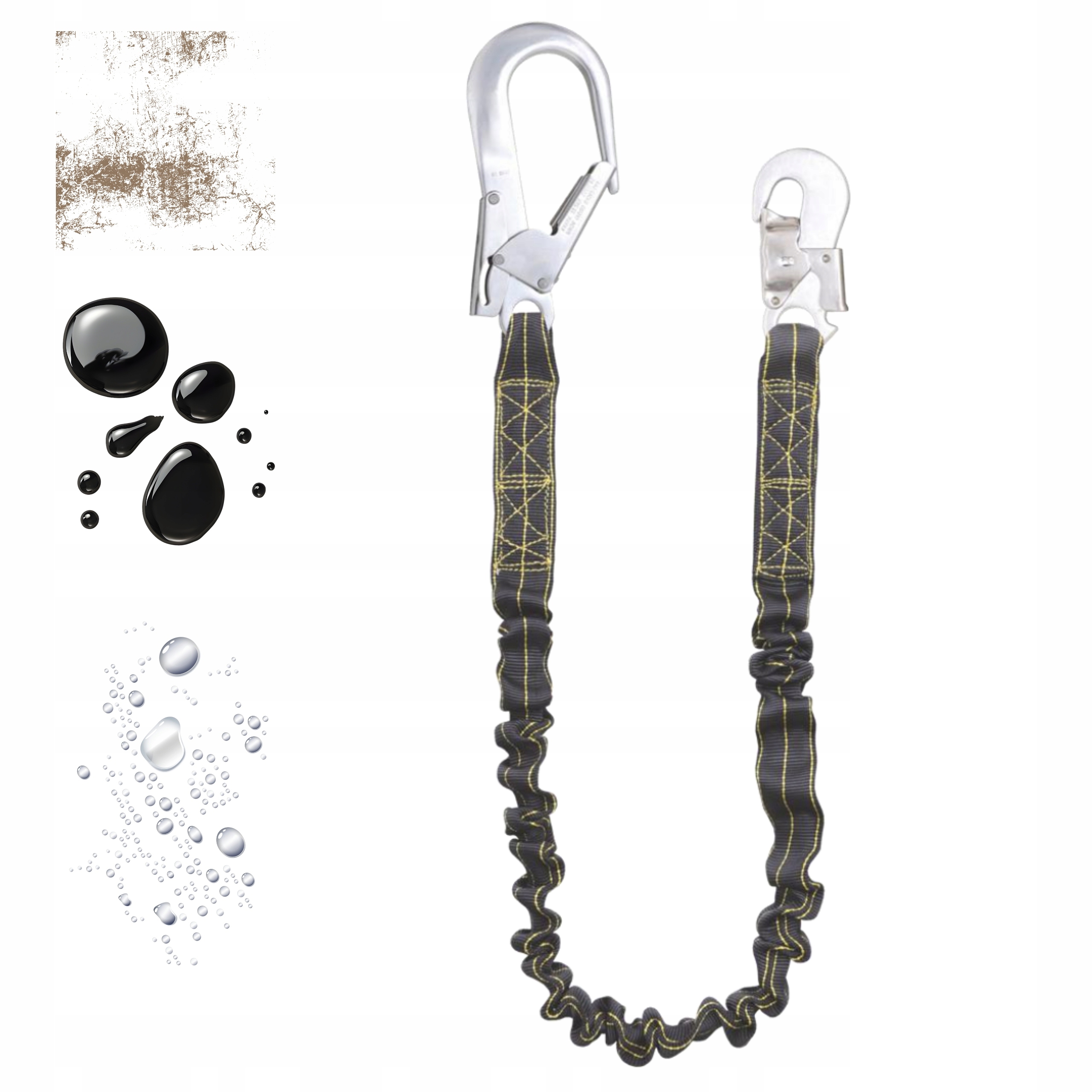 Amortyzator Bezpieczeństwa hak linka z taśmą elastyczną 1,5m do 2m Kratos