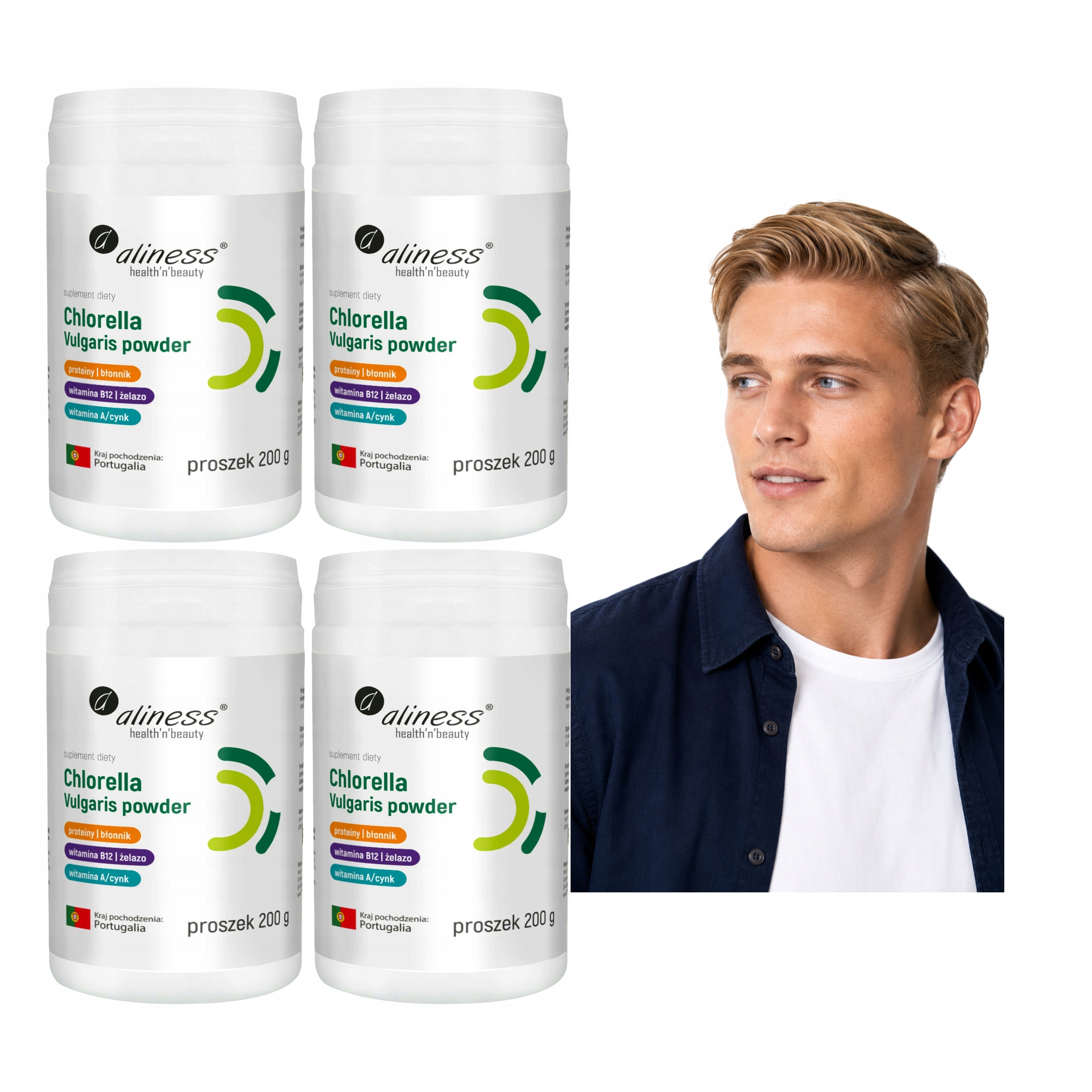 4x Chlorella W Proszku Aliness Chlorella Vulgaris Ściany Komórkowe 200g