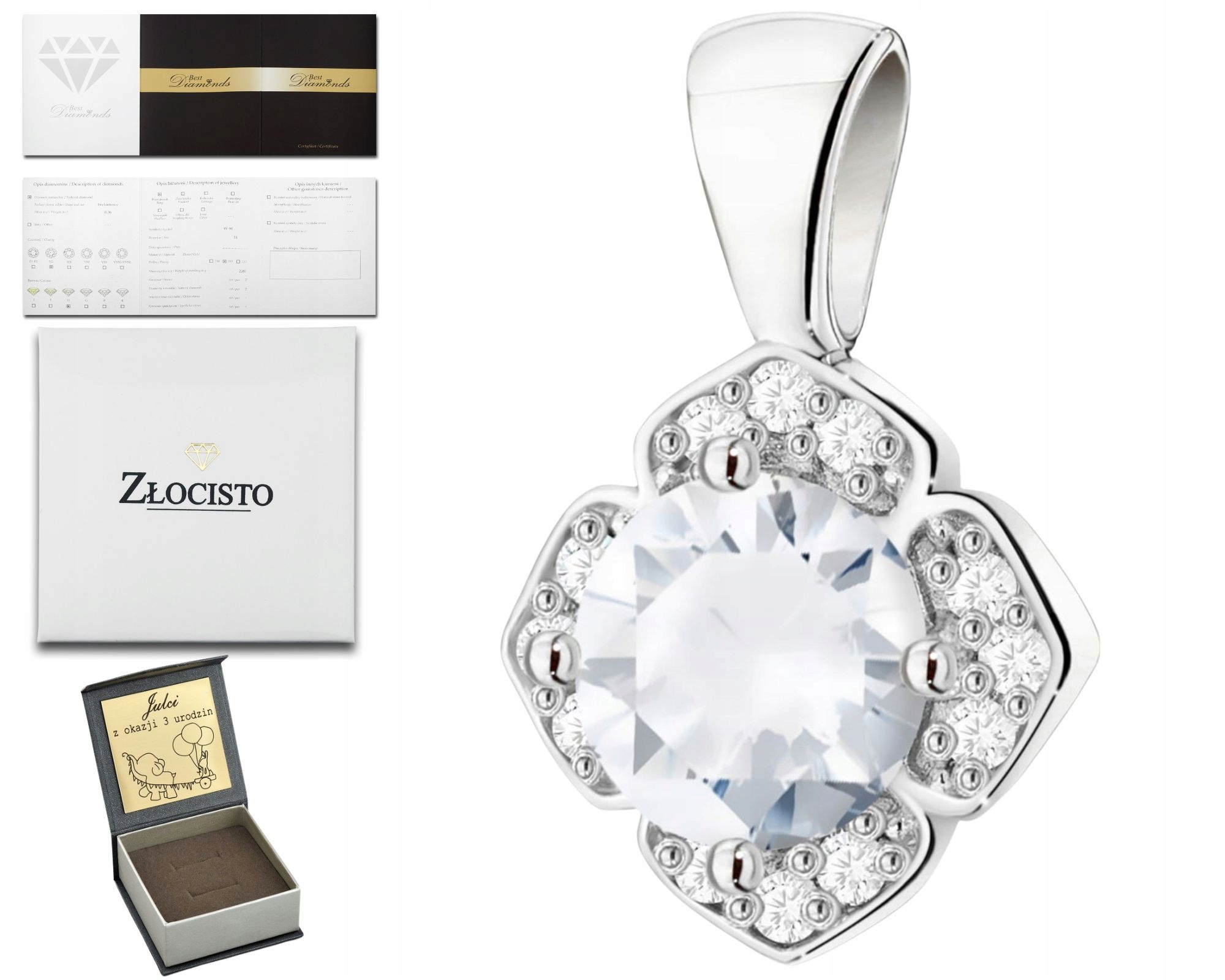 Bílé Zlato Přívěsek S Bílým Safírem Brilianty Diamanty Zlato 585
