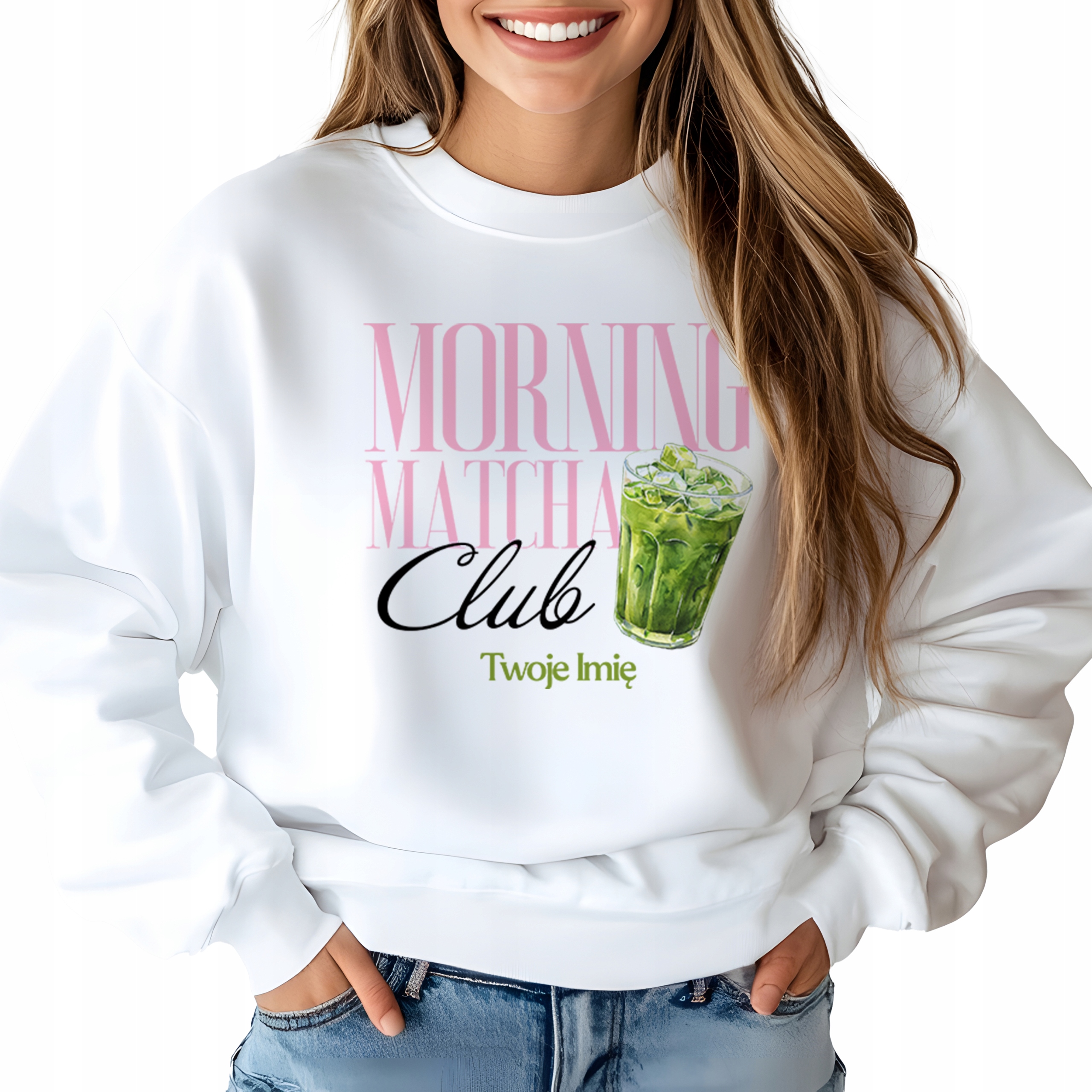 Mikina Bílá Módní pro milovnici Matchy Morning Matcha Club Jméno M