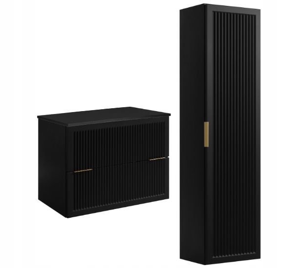 Sada závěsná koupelnová skříňka 80 sloupků 136 Přední části Mdf Blat Černá Blat