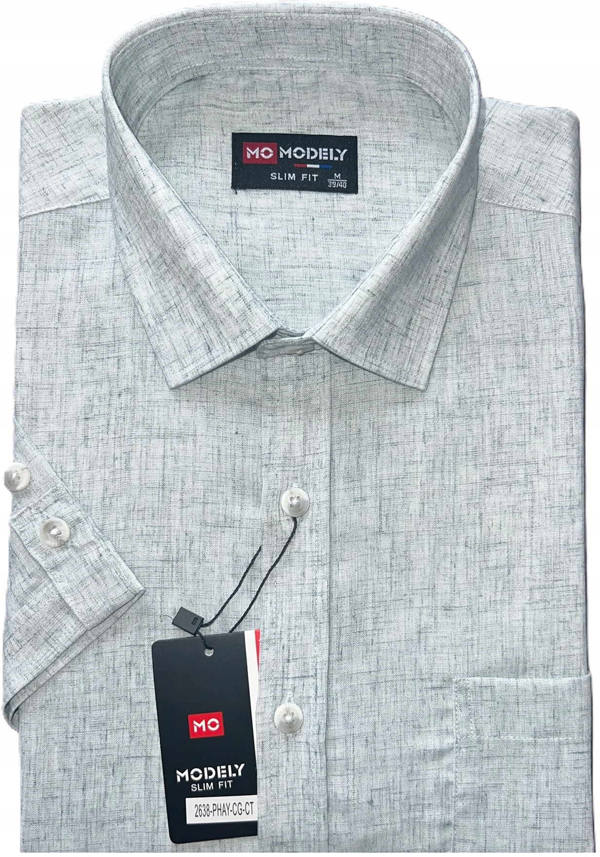 Pánská košile Modely 2638 Zlomená Máta/Šedá Slim Fit L 40/41 Krátký rukáv