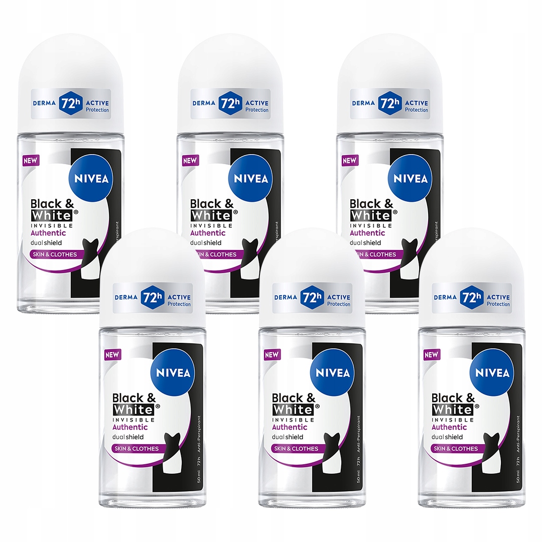 Nivea Black&White Authentic antiperspirant pro ženy v kuličce 72h 50 ml x6