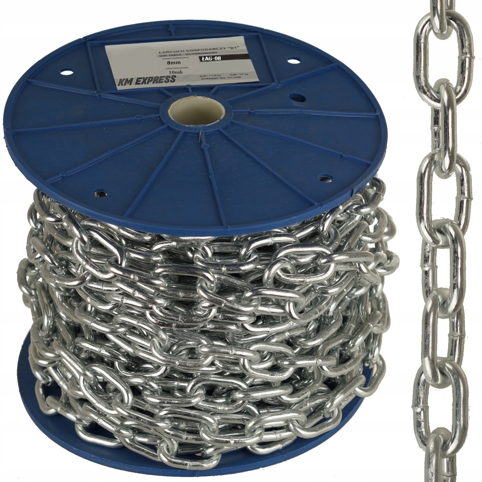 Hospodářský Řetěz D1 8 MM, Role 10 M, Pozinkovaný, 2000 Kg