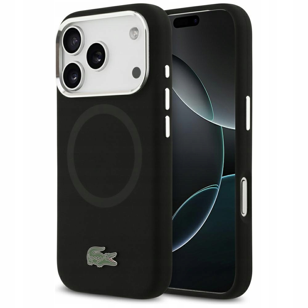 Pouzdro Lacoste Hc Silicone Metal Logo MagSafe pro iPhone 17 Pro, černé