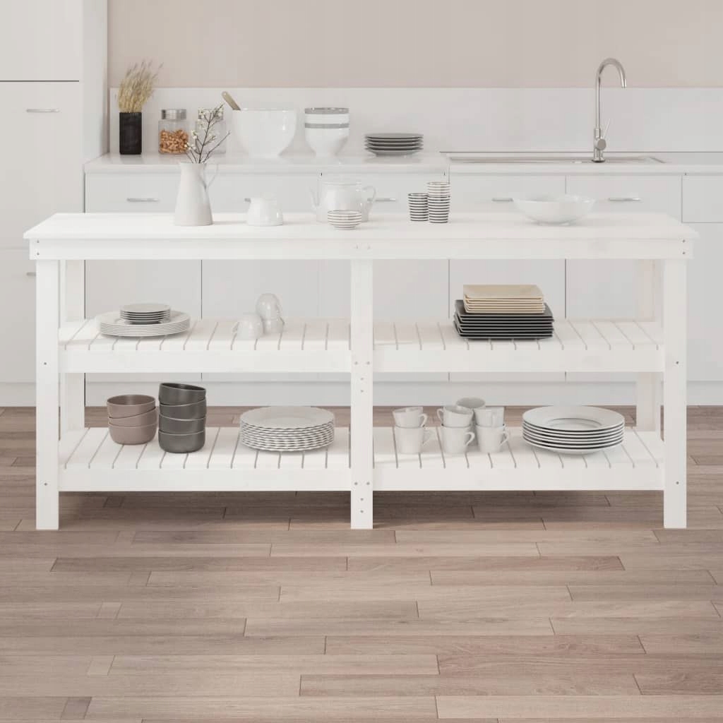 Stolik roboczy, biały, 181x50x80 cm, lite drewno s Szerokość produktu 181 cm