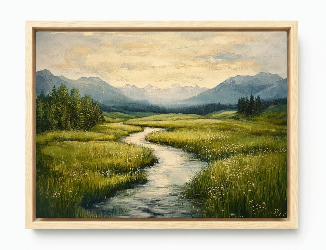 Rám Na Obraz Americká Krabička Krajina Louka Řeka Potok Zeleň 100x75