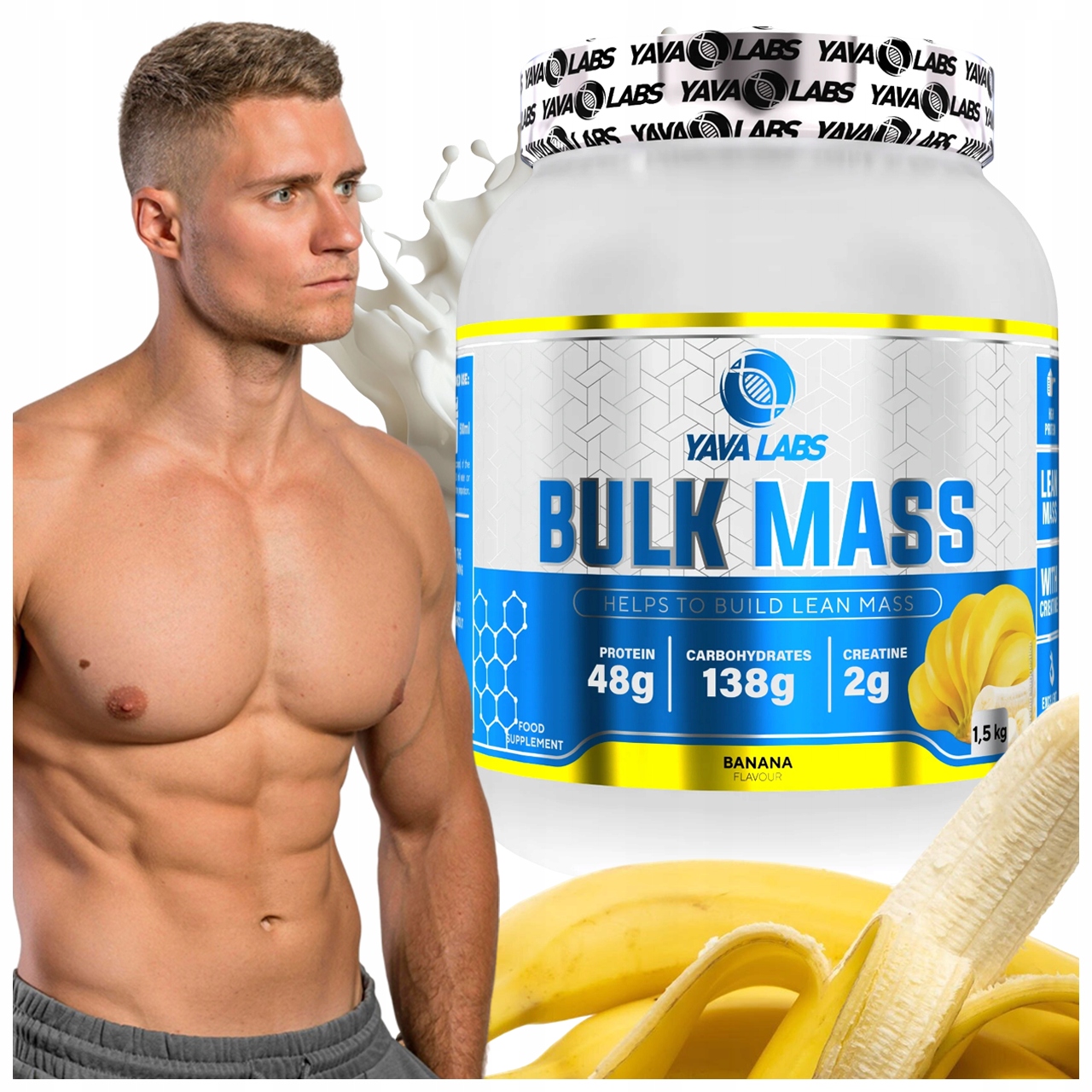 Gainer Pro Sportovce Bulk Mass Yava Labs Banánový 1500 G