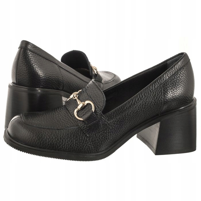 Boty Mokasíny Polobotky Kožené na Podpatku Dámské Ryłko Černé 6XR31_B