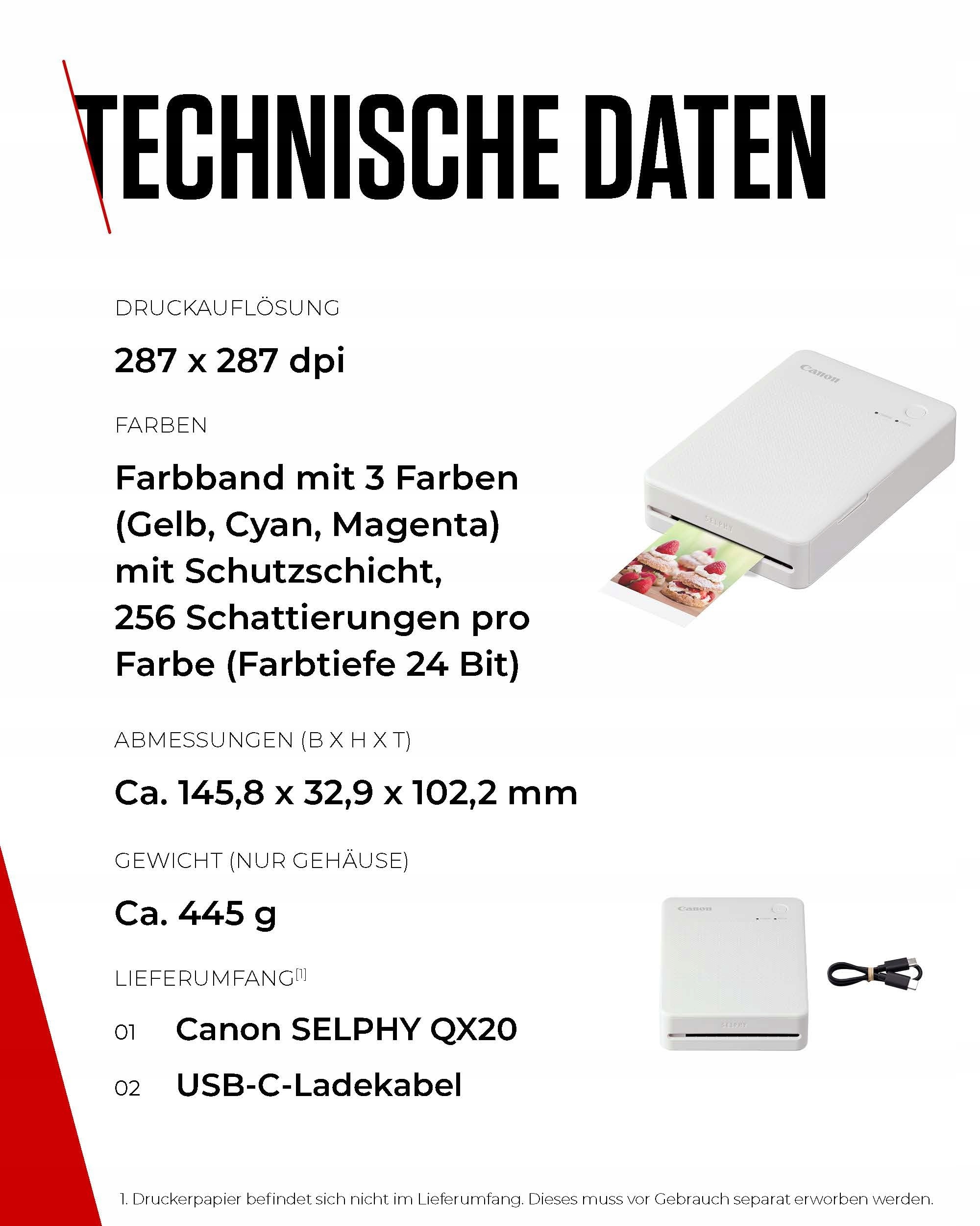 CANON SELPHY QX20 Mobilna Drukarka Zdjęć WLAN USB-C Biała — miniatura 6