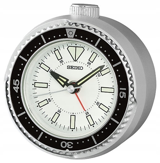 Střední Kulatý Stříbrný Budík Seiko QHE207S Alarm Tichý Mechanismus 9,7 cm