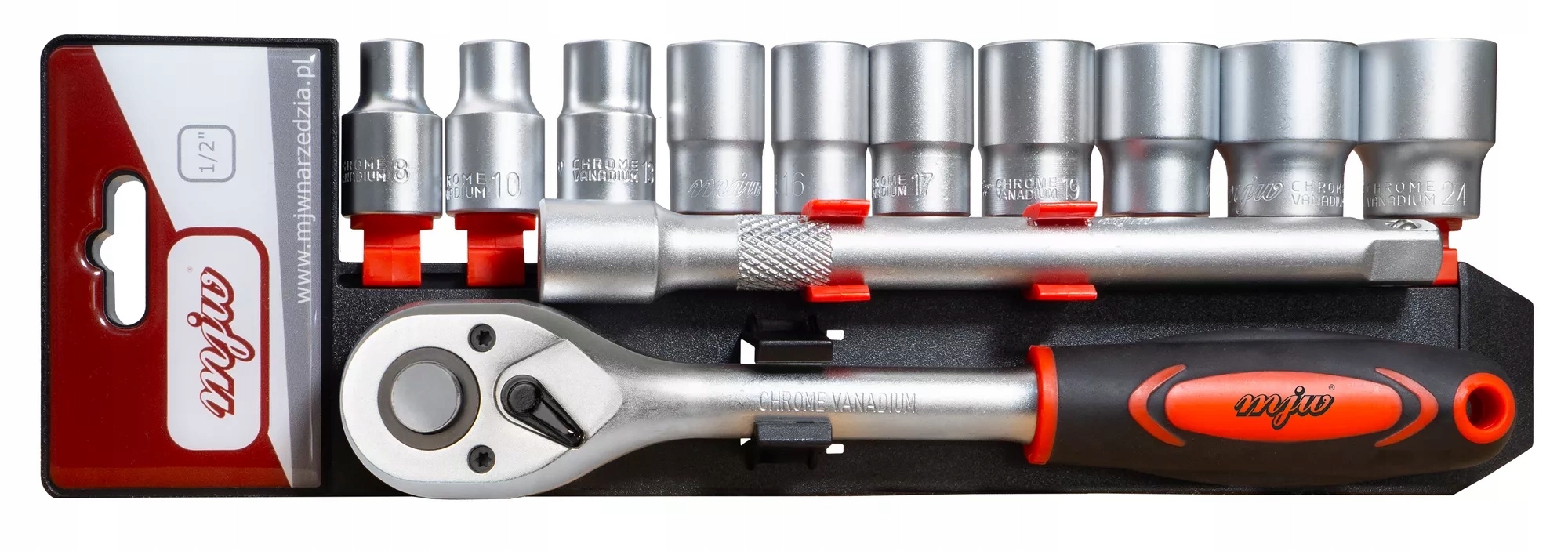 Sada nástrčných klíčů 1/2 6-hran s ráčnou a prodlužovacím nástavcem Mjw