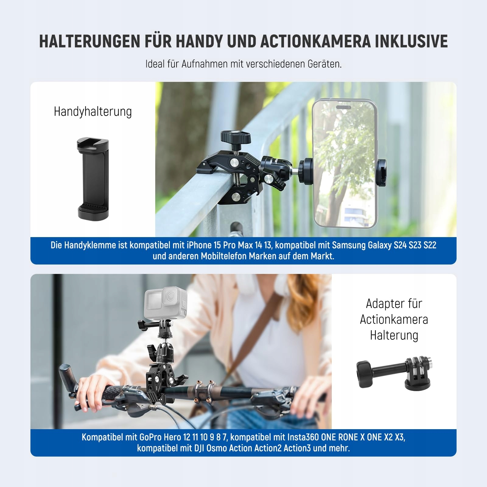NEEWER Superklemme Z Kulą Uchwyt Na Telefon I Kamerę GoPro DJI iPhone 15 — miniatura 5