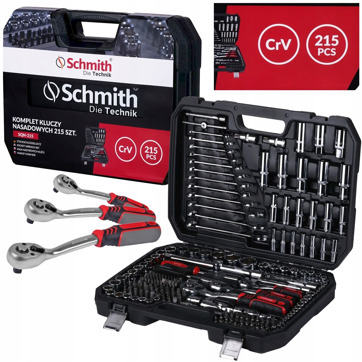 Schmith Zestaw kluczy nasadowych 1/2 1/4 3/8 grzechotki 215 szt. SQN-215