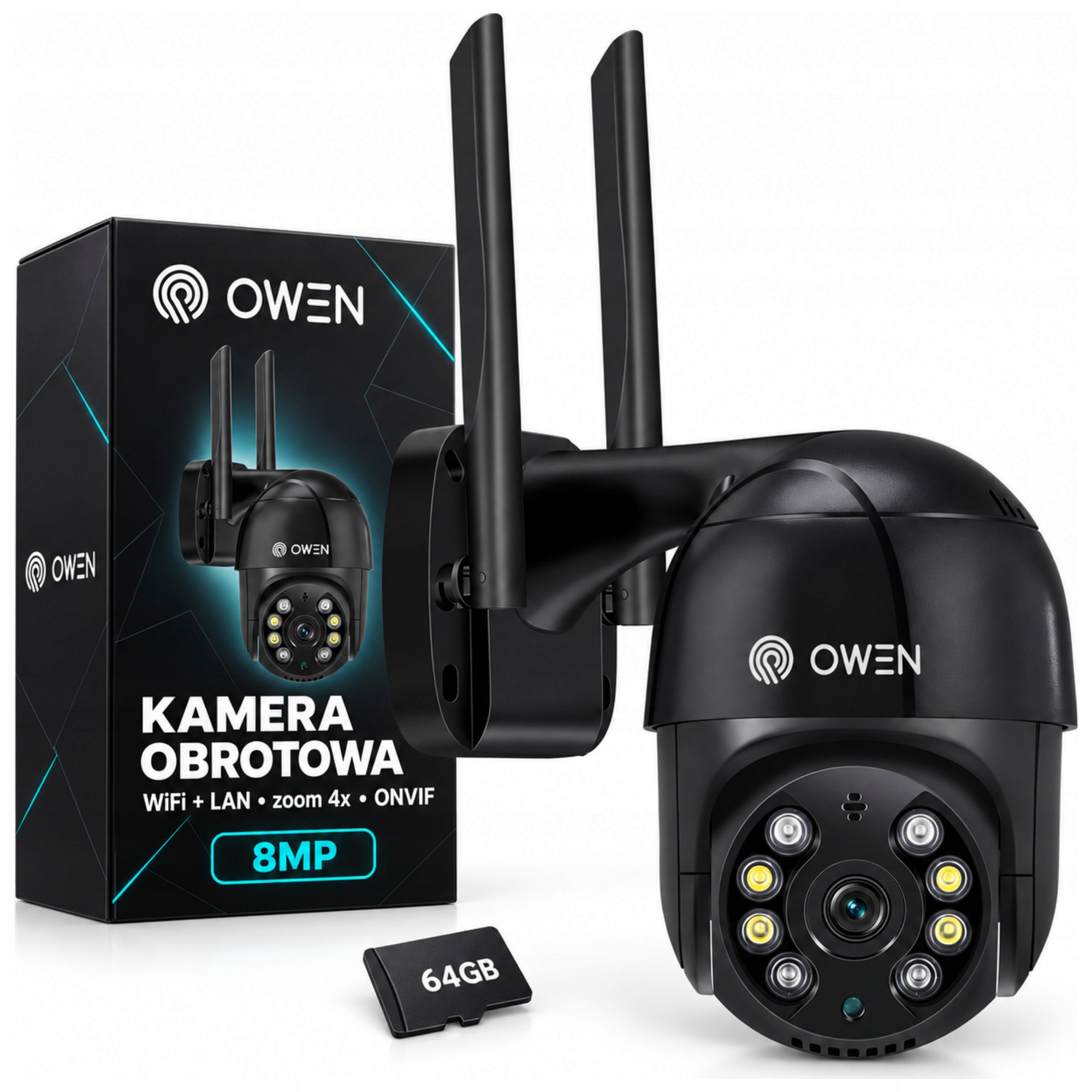 Venkovní otočná Ip WiFi kamera 8MP černá sledování pohybu zoom Onvif