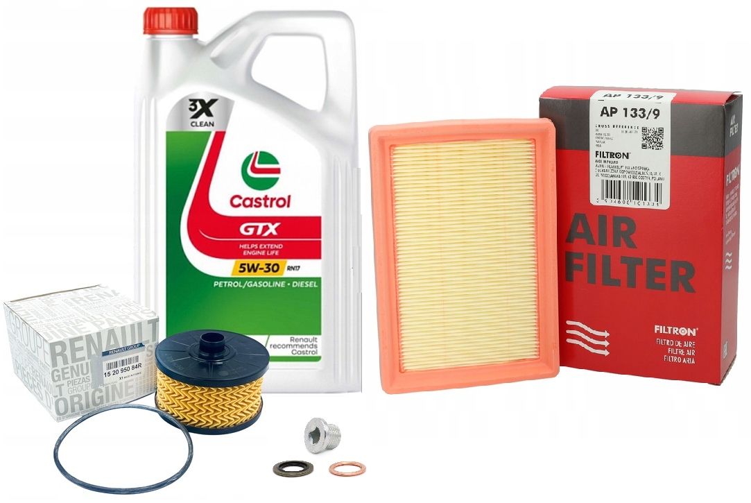 Olejový Filtr Vzduchu Korek Renault Dacia TCe Olej Castrol Gtx RN17 5W30 5L