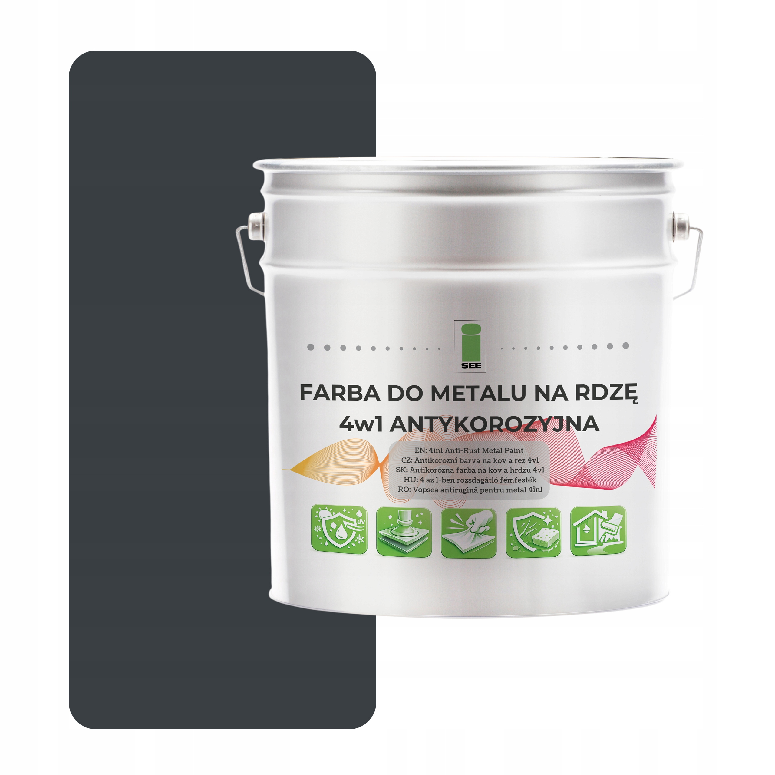 Barva na kov proti korozi 4v1 antracit RAL7016 I See pozink ocel 5L polomatná