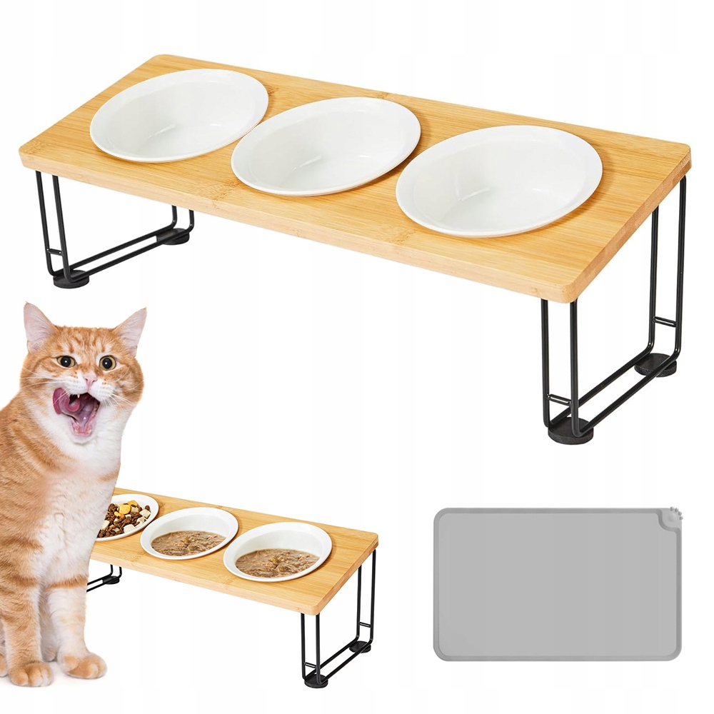 Levně Miska Pro Psa A Kočku Se Stojanem 3V1, Ergonomický 15° Sklon