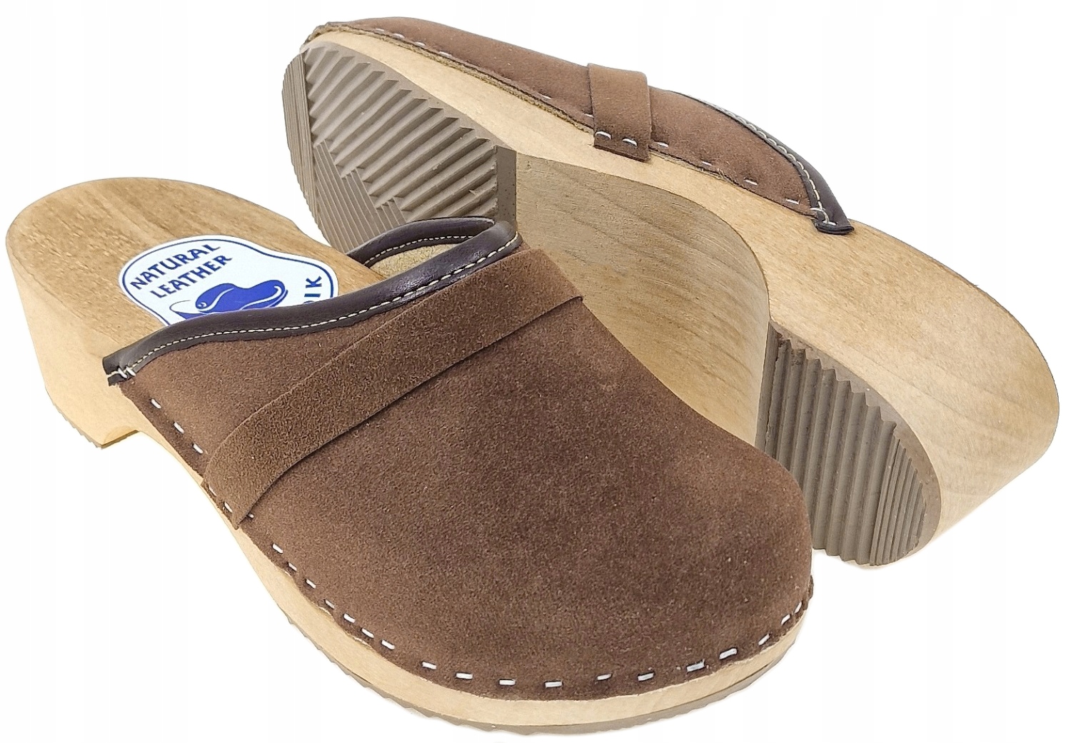 Medyczne Chodaki Drewniaki Klapki Skóra Zamsz *37