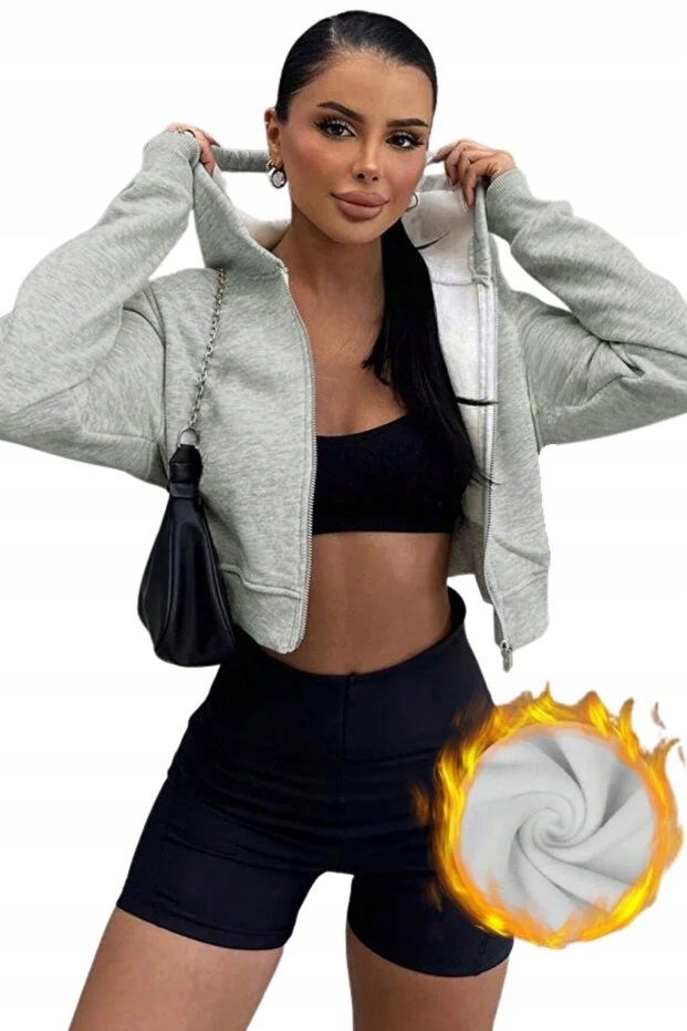 Krátký Šedý Svetr S Kapucí Se Zapínáním Na Zip V Ležérním Stylu M 5IA