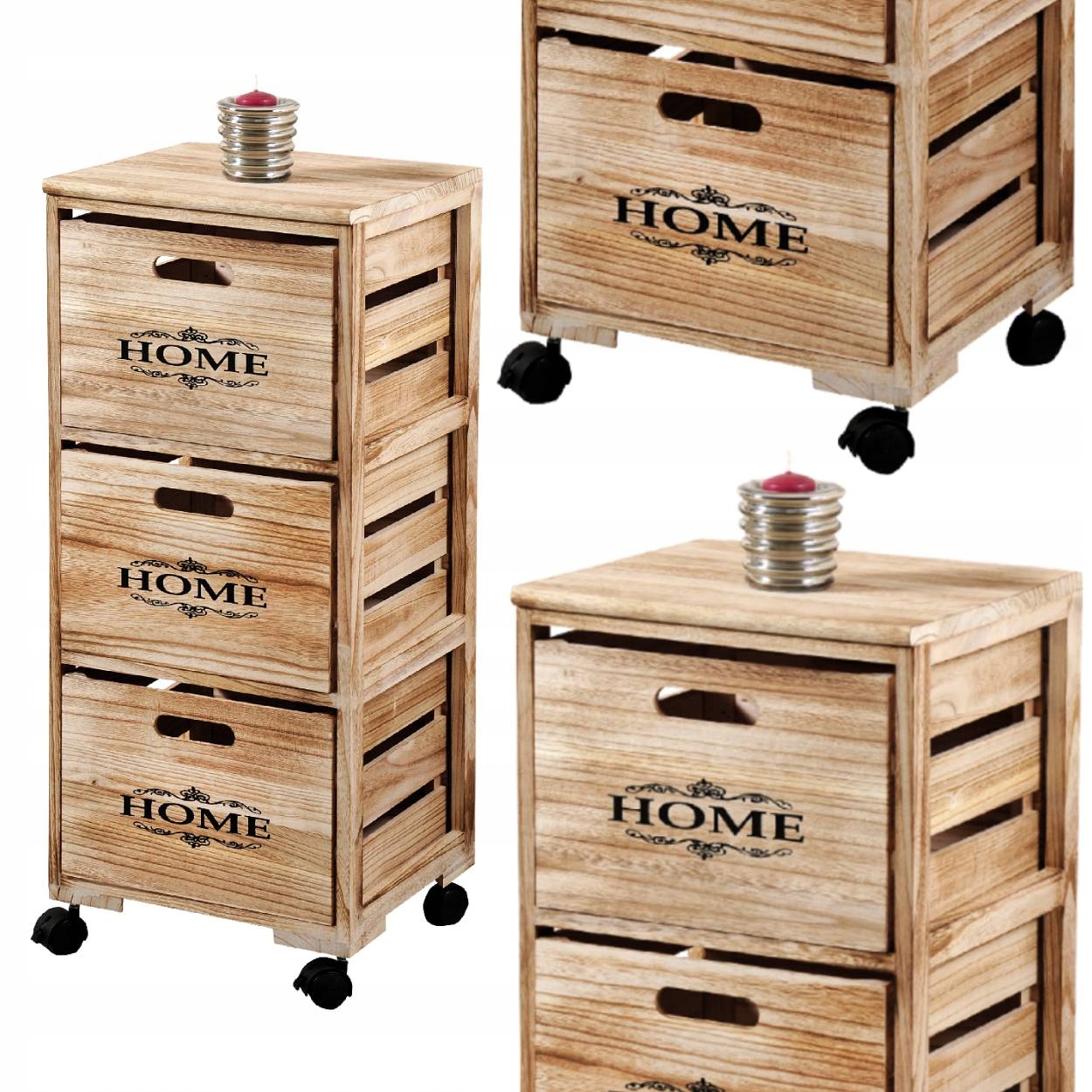 Drevená komoda na kolieskach s 3 zásuvkami 34x31x82 cm, Rustikálny štýl