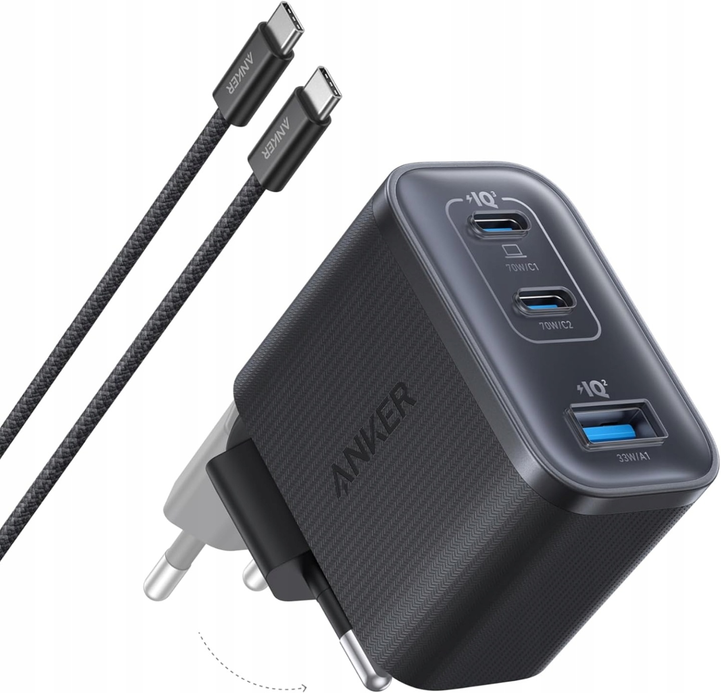 Síťová nabíječka Anker Nano 70W 3 porty Usb-c Usb-a, kabel Usb-c