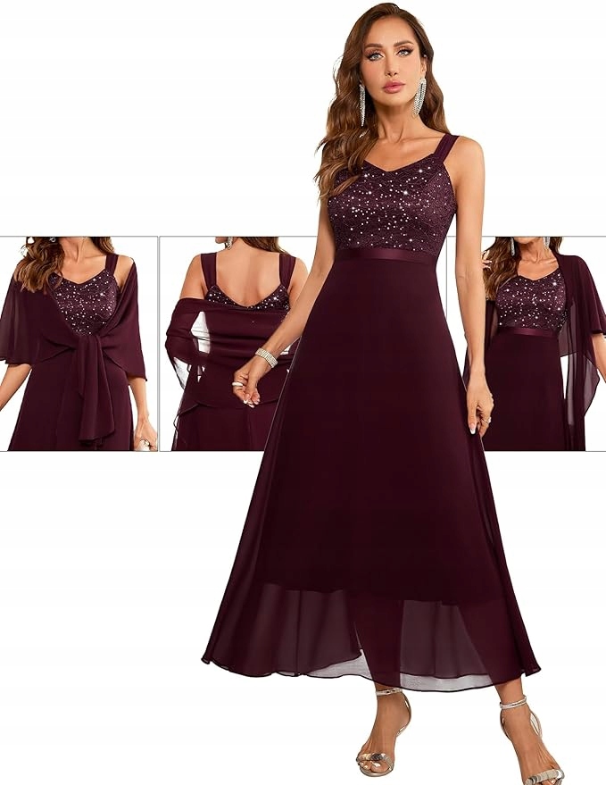 Dámské Šaty Maxi Dlouhá krajka s šálou Flitry Velikost S