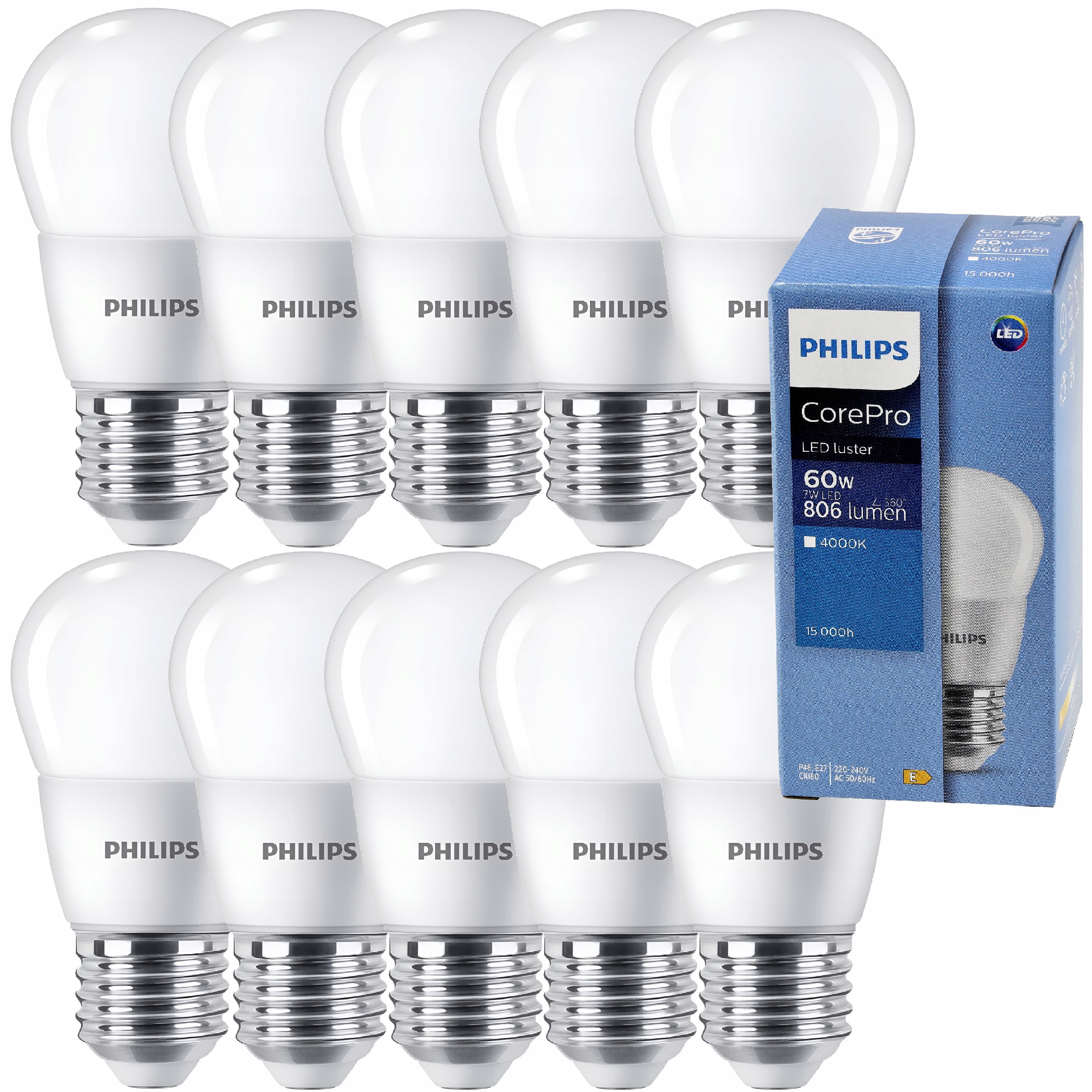 Philips Led žárovka E27 7W 60W 806lm 115lm/W 4000K EyeComfort CorePro 10x