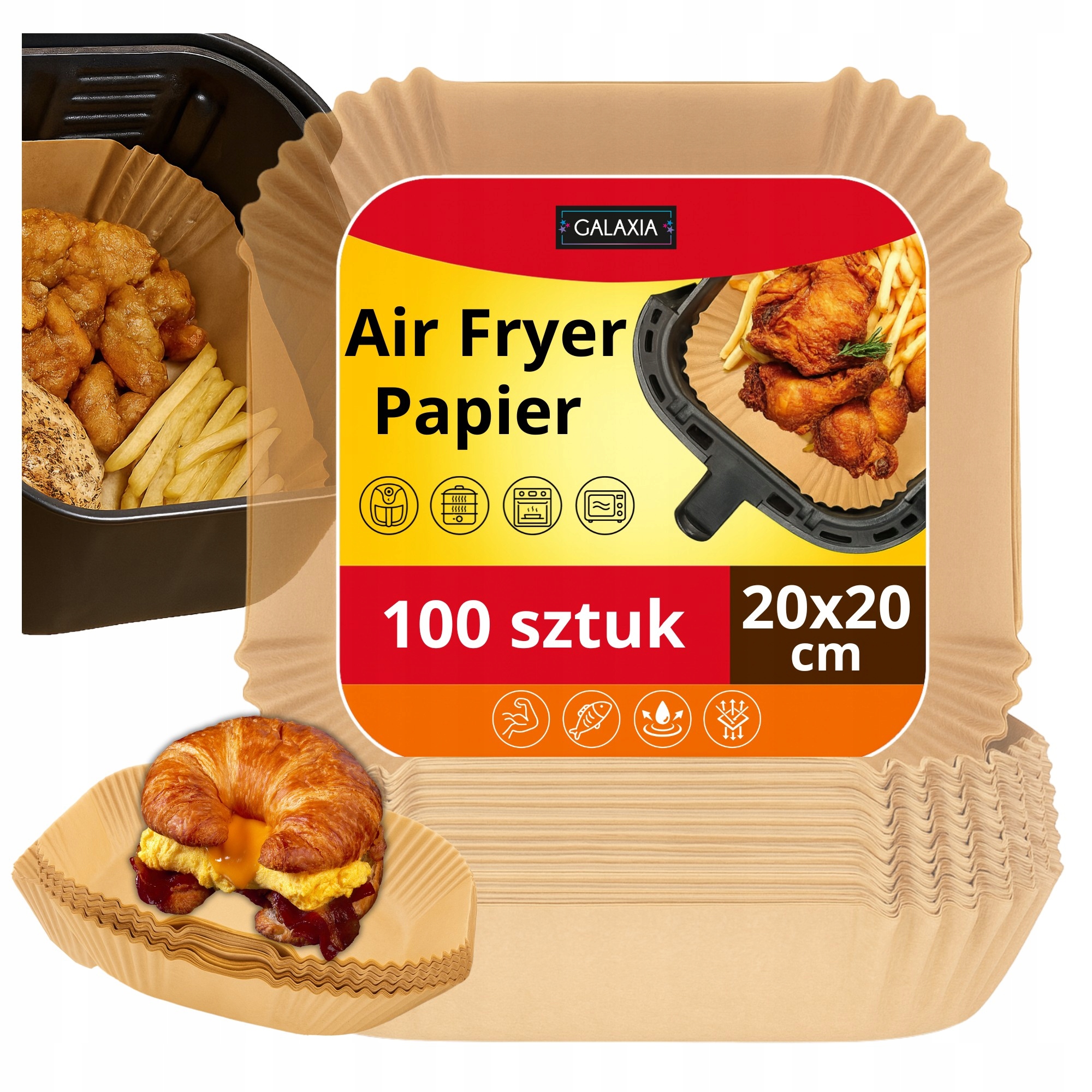 100X Wkład Air Fryer Papier Wkłady Papierowe Do Frytkownicy Beztłuszczowej
