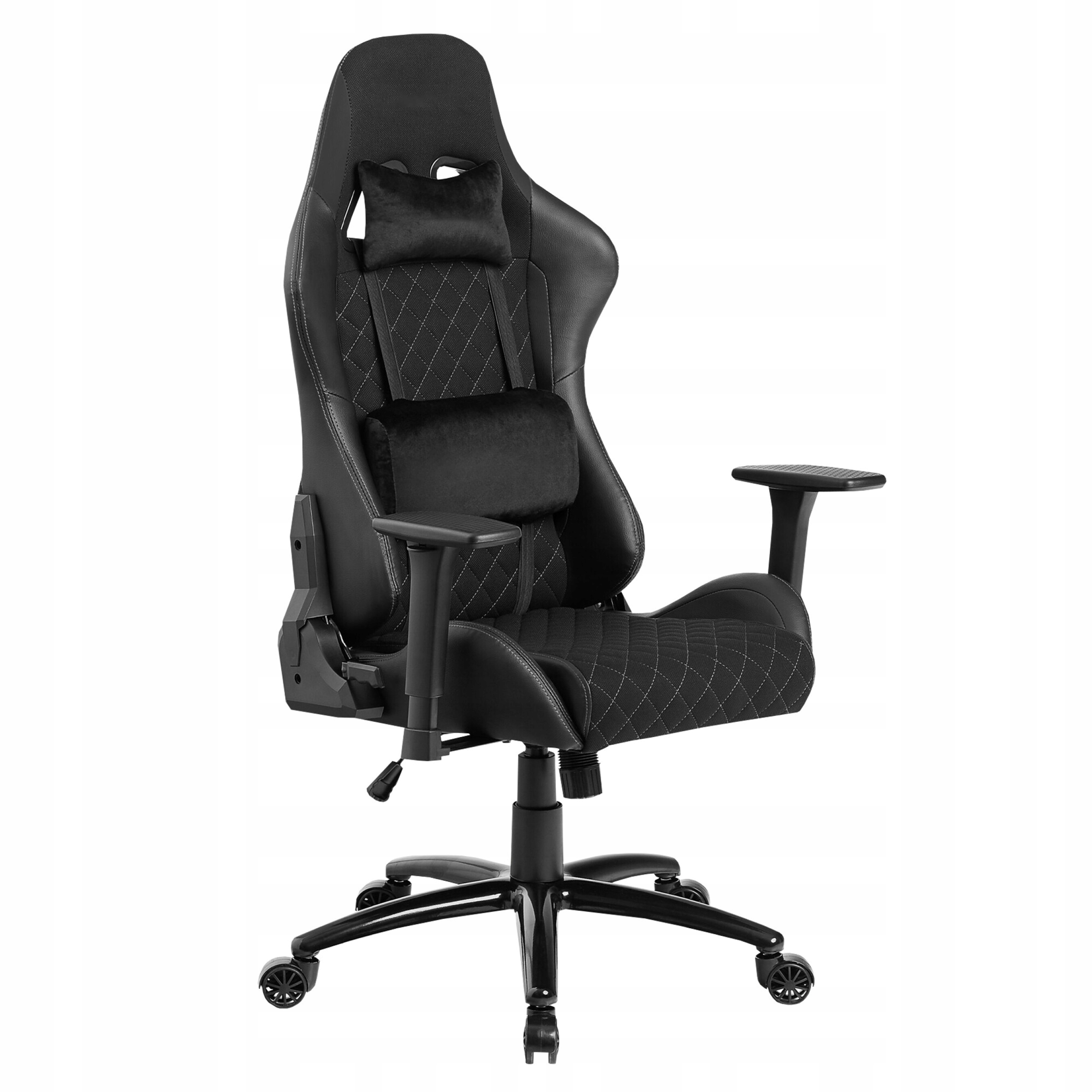 Fotel gamingowy czarny obrotowy z podparciem lędźwiowym ergonomiczny Aga