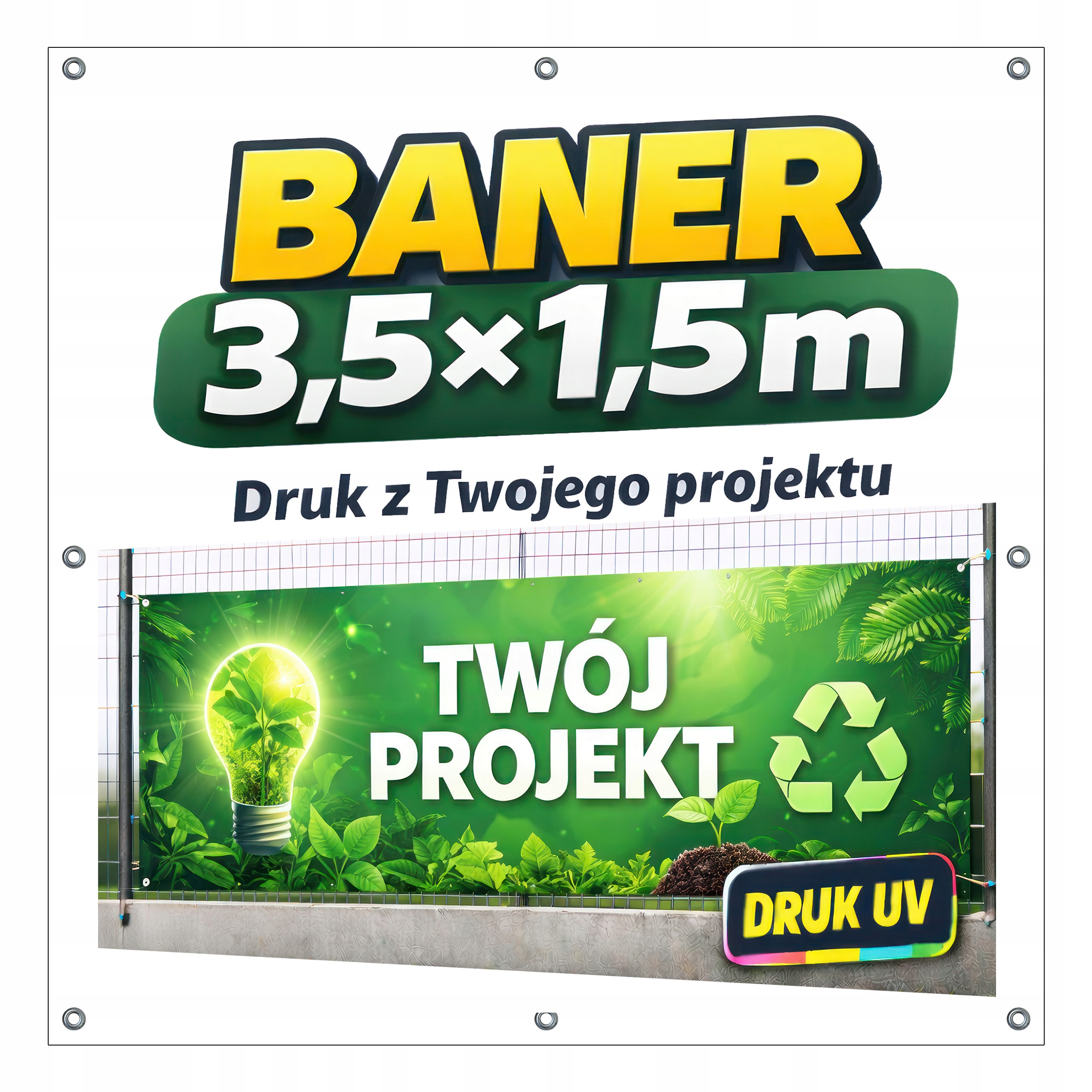 Baner Reklamowy Reklama 350x150cm z TWOIM PROJEKTEM Twój Projekt 3,5x1,5m