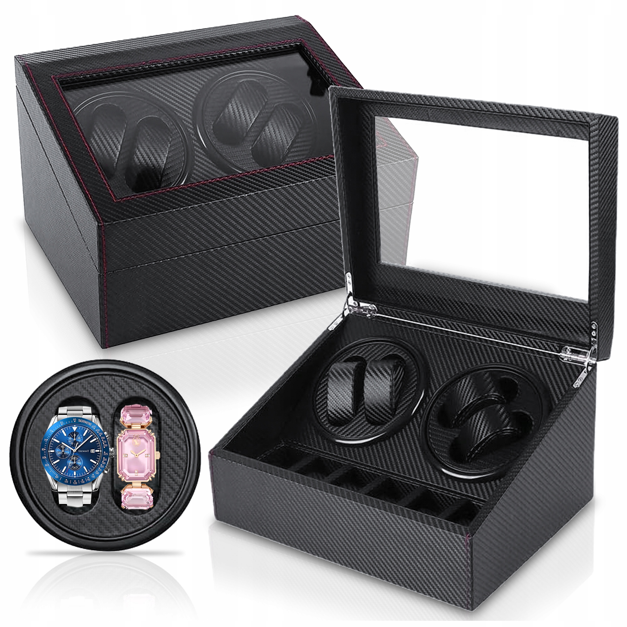 Rotomat Krabička Na 4 Hodinky Automatická Ekokůže Vitrína Krabička