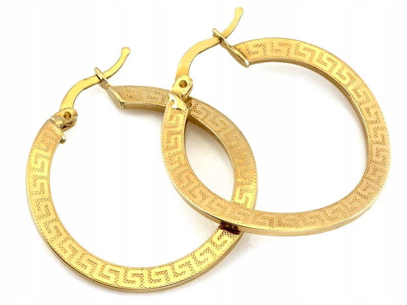 Zlaté náušnice s elegantními koly 585 14kt a řeckým vzorem 2.34 g na kreolu