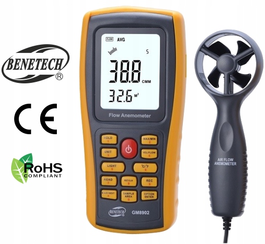 ANEMOMETR WIATROMIERZ MIERNIK WIATRU TEMPERATURY POMIAR PRĘDKOŚCI POWIETRZA Model GM8902