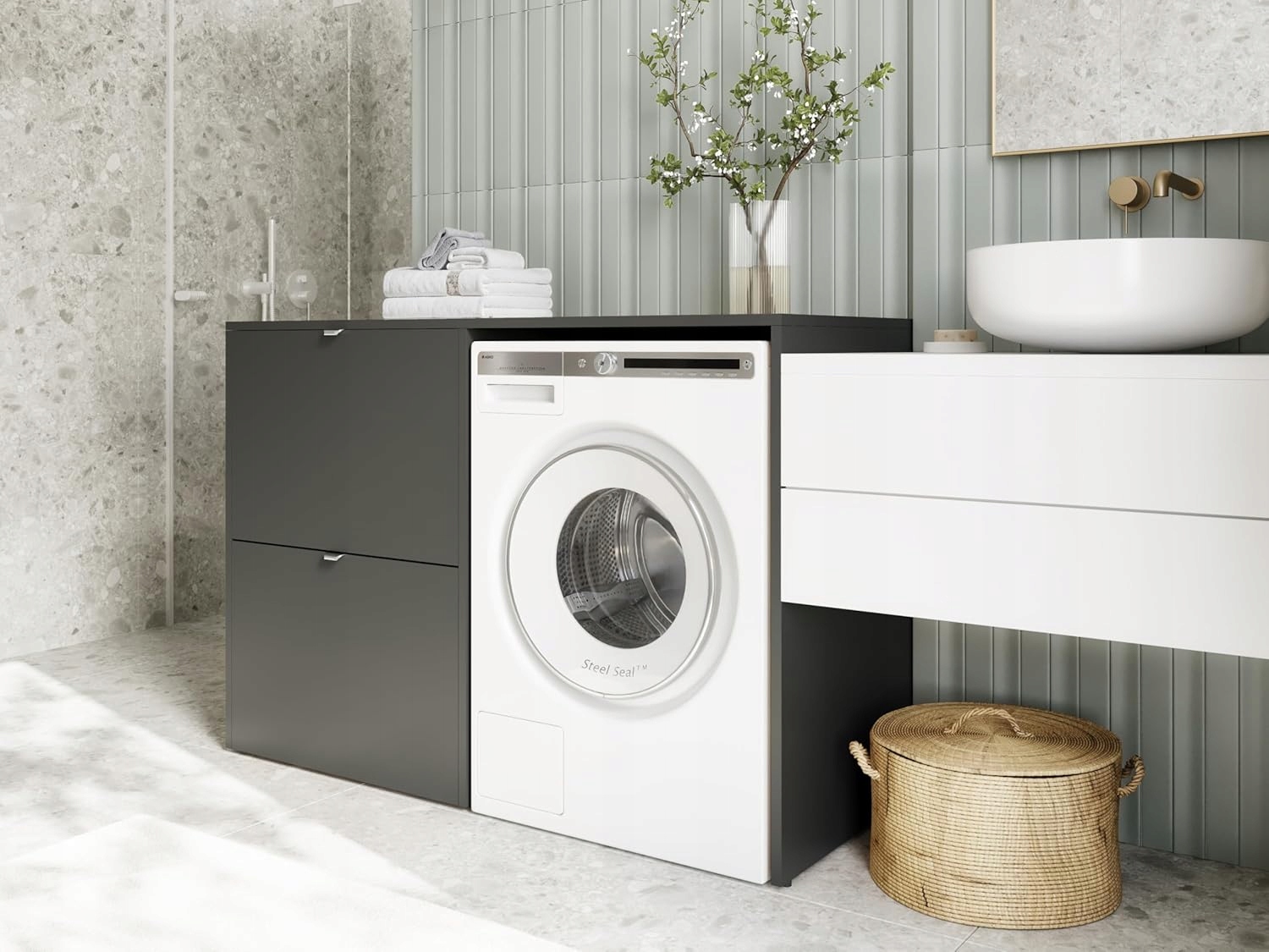 Szafka na pralkę DORA 130 x 90 x 56 cm zabudowa pralki półka antracyt Szerokość mebla 130 cm