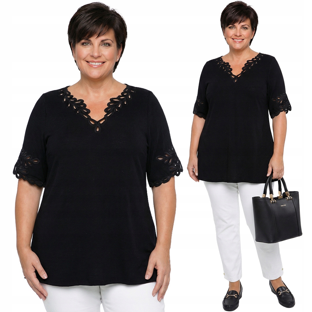 Černá halenka s ozdobnými rukávy a výstřihem plus size velikost 50